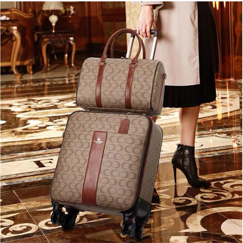 Set koper kulit Pvc, koper berpergian beroda populer dengan tas jinjing