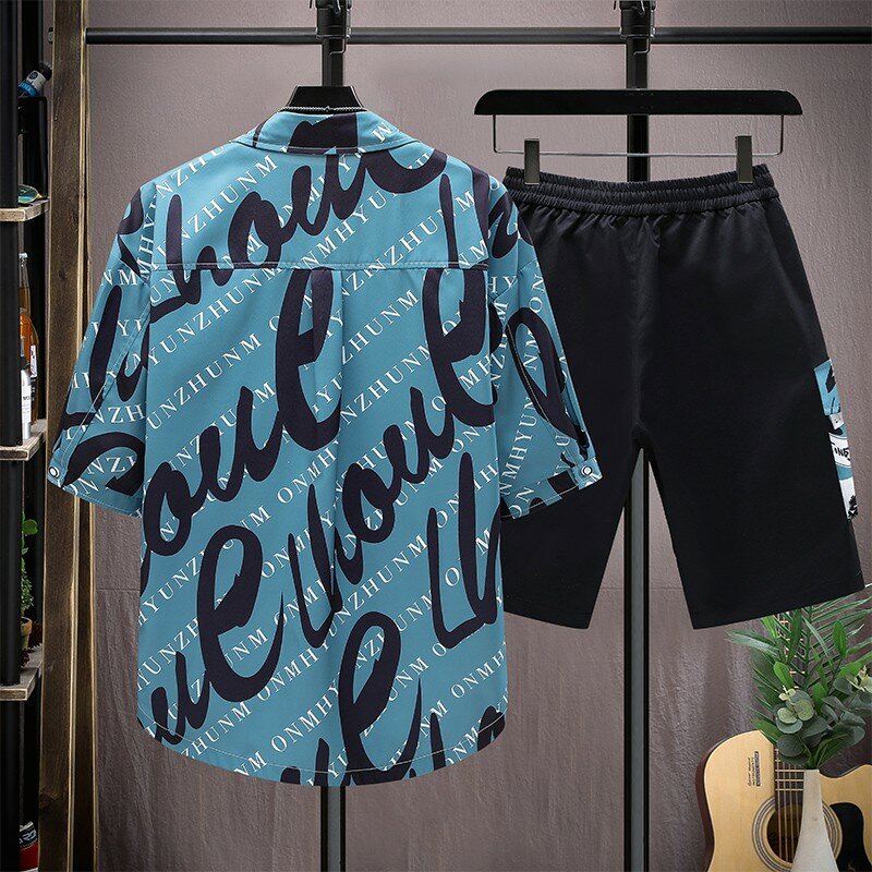 Men's American Beach Suit Shirt+shorts Cotton Sportswear 2024 Summer Men's Casual Set Spring Men's Fashionable Shorts Shirt