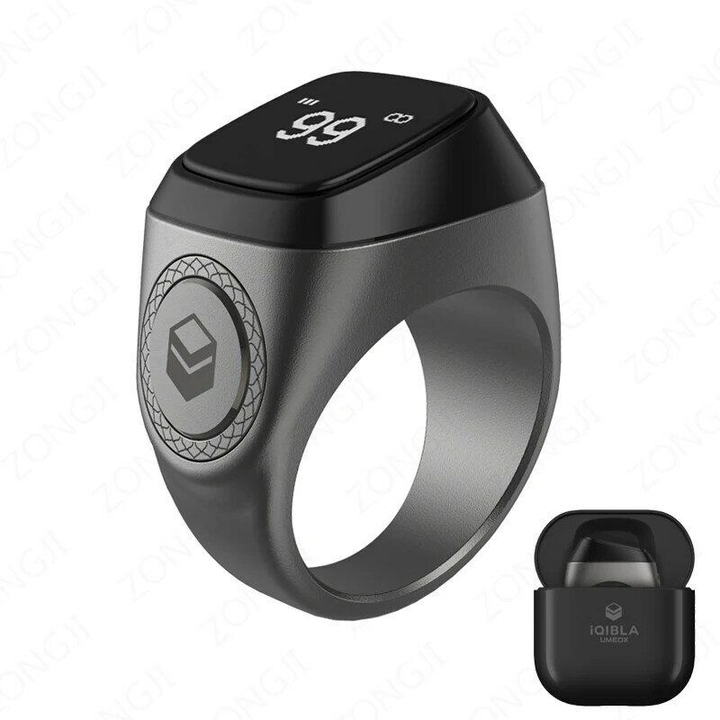 IQibla M02 cincin pintar Tasbih logam paduan, untuk Muslim rumbai Digital Zikr Counter 5 pengingat waktu doa Bluetooth tahan air