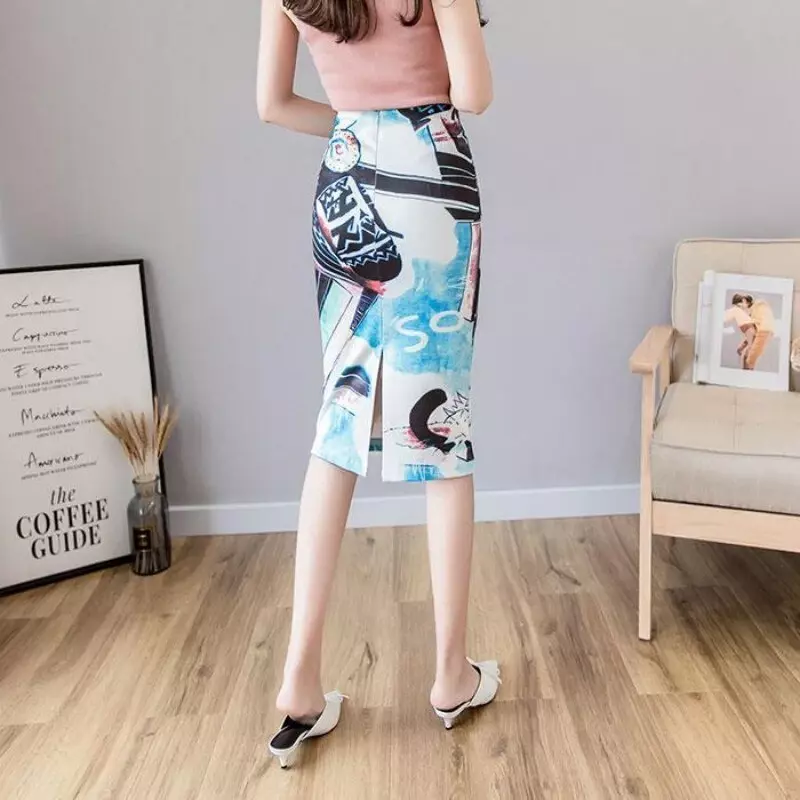 Весенняя модная новинка 2024, юбка с принтом масляной живописи, облегающая бедра юбка с высокой талией