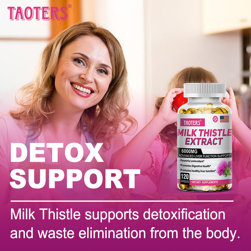Cápsulas de cardo lácteo para promover a remoção e desintoxicação da toxina hepática, Desintoxicação antioxidante, Poderoso, Desintoxicação antioxidante