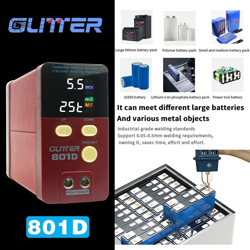 GLITTER 801D Faraday Capacidade Spot Welding máquina 12KW Bateria soldador Spot Welder 0.2mm Pure Nickel soldagem 0.1-0.35mm 1800A