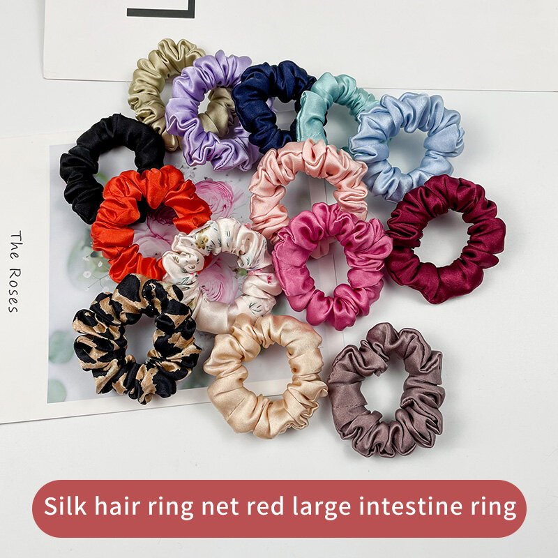 Chouchous élastiques en Satin de soie pour femmes, anneau pour queue de cheval, corde de cheveux, accessoires de cheveux de noël, vente en gros