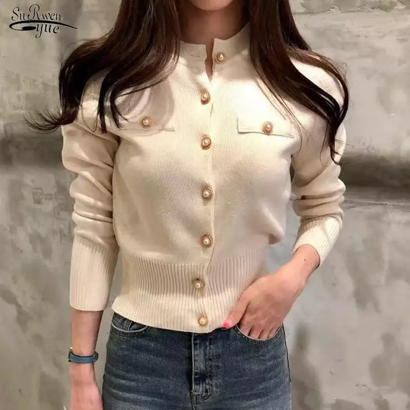 Moda sweter dziergany sweter kobiet jesień z długim rękawem krótki płaszcz dorywczo koreański pojedyncze łuszcz torba Slim Top Pull Femme 17375
