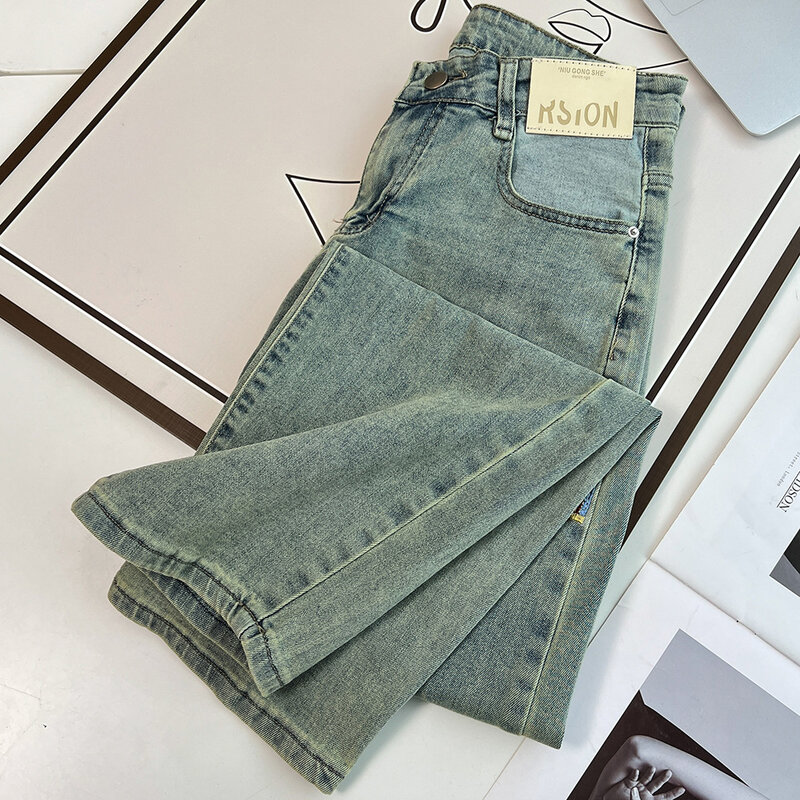 Женские джинсы в китайском стиле, новинка весны 2024, свободные винтажные шаровары до щиколотки с вышивкой