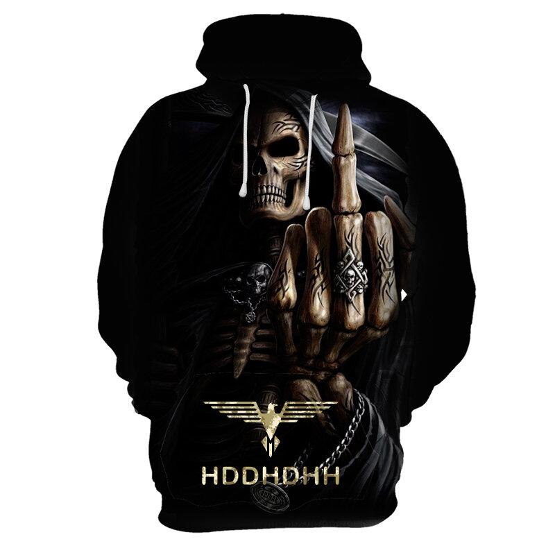 HDDHDHH Brand Printing 3D Skull Print uomo Non peluche Pullover felpe si adatta alla moda tuta da uomo gotica felpa con cappuccio oversize