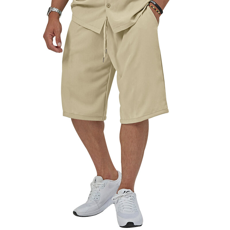 Мужская одежда из 2 предметов, Повседневная рубашка с отложным воротником на пуговицах с коротким рукавом и шорты на шнурке для лета, Мужская одежда для ежедневного использования
