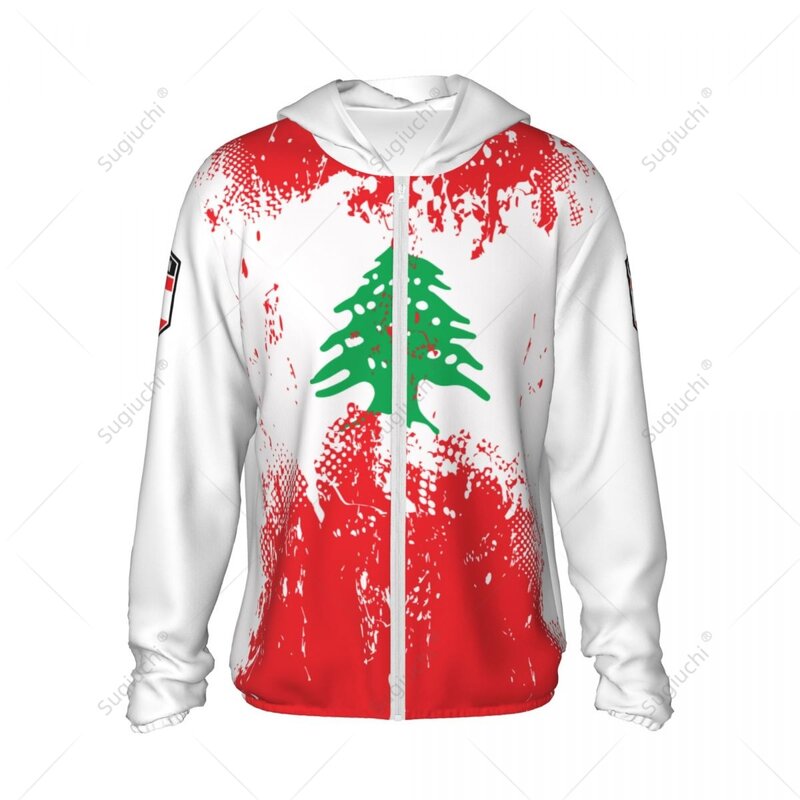 Lebanon Flag Sun Protection Hoodie Sunscreen Clothes Fishing Cycling Running Quick Dry Long Sleeve With Zipper Polyester
