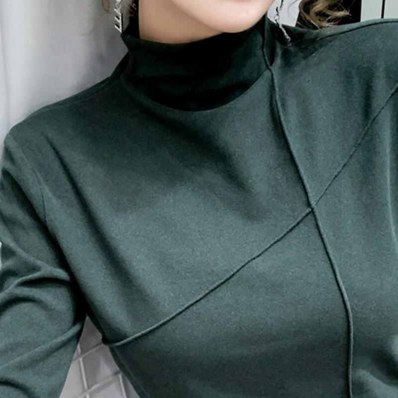 하프 하이 칼라 풀오버 슬림 보온 탑 여성 겨울 두꺼운 스웨터, 벨벳 솔리드 보터밍 셔츠
