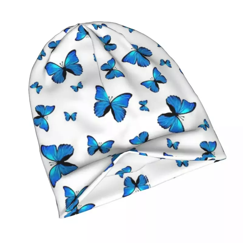 Niebieskie motyle z nadrukiem Unisex czapki dla dorosłych czapka dziewiarska czapka ciepła moda jesienno-zimowa czapki z czaszkami na świeżym powietrzu