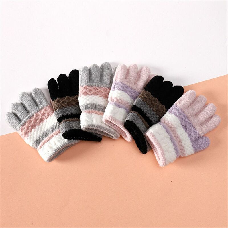 1 paio di guanti elastici per bambini morbidi autunno inverno lavorati a maglia guanti per dita intere guanti