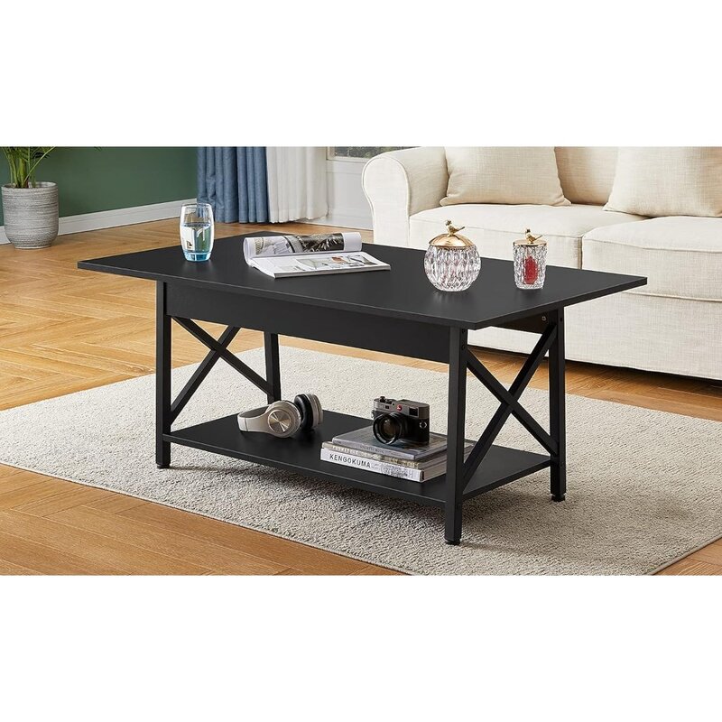 Greenforest-grande mesa de centro com prateleira de armazenamento para sala de estar, cor preta, fácil montagem, 43.3x23.6 polegadas