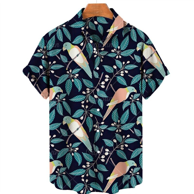 Camisas con estampado 3d de dinosaurio para hombre y mujer, camisas hawaianas para hombre y mujer, blusas con solapa escalofriante, Camisa de Cuba, ropa de pájaro
