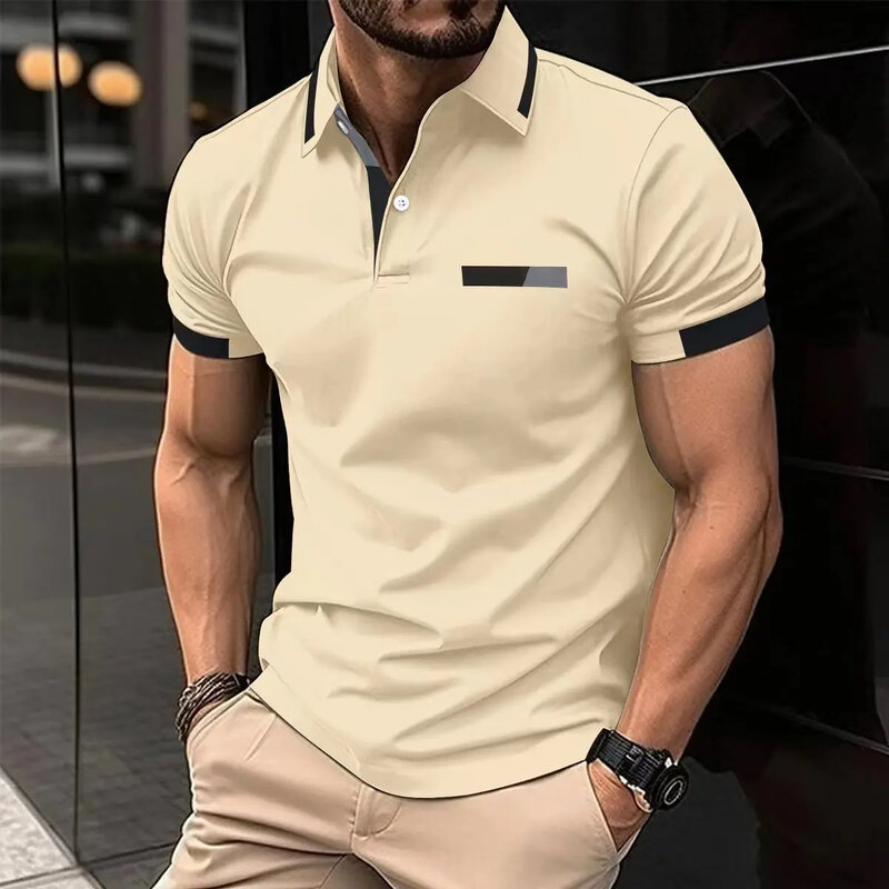 Atasan kaus Polo lengan pendek kasual pria, atasan kaus lengan pendek warna polos, modis, bisnis, olahraga, bernafas, musim panas