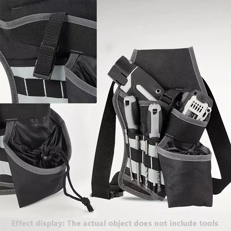 5ข้อกำหนดกระเป๋าเข็มขัดเครื่องมือด้านเดียวสำหรับช่างไฟช่างไม้และช่างก่อสร้างผ้าใบที่ทนทานสีดำ