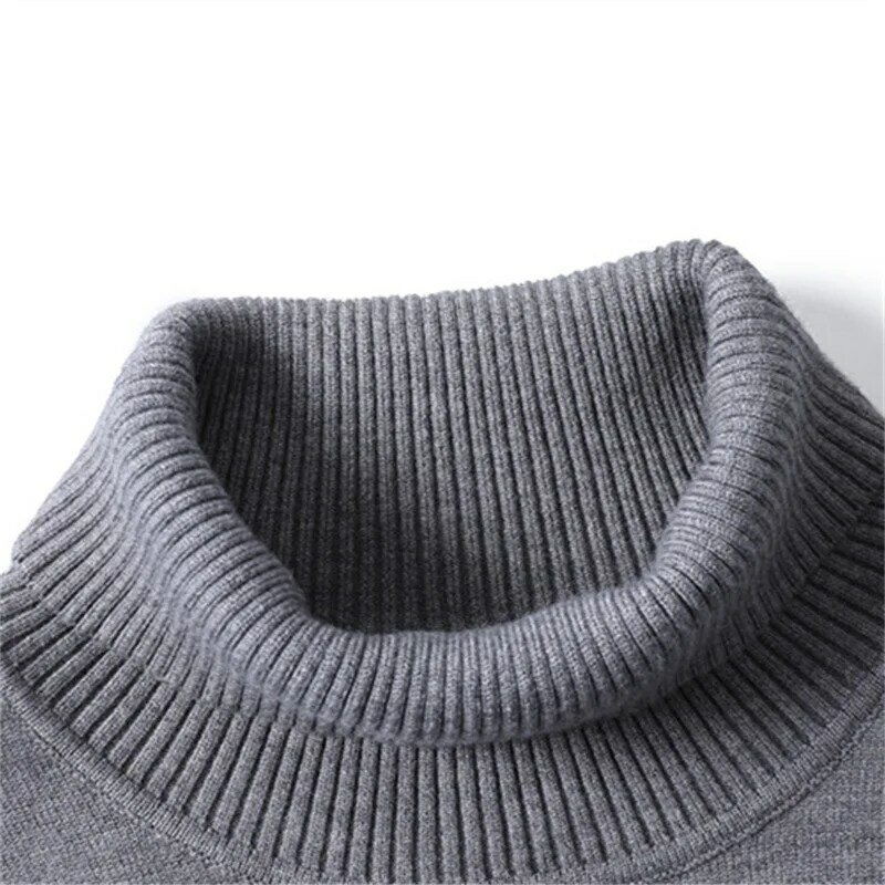 2024 Winter Turtleneck Thick Men Sweater Casual Solid Color Knitwear Warm Slim Fit Knitted Pullovers Men's Clothing Tops