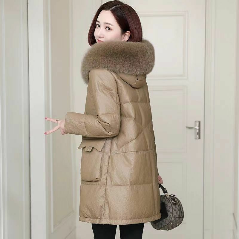 Women's Winter Coat Ladies Large Size Pu Leather Large Fur Collar MIDI Style Fake Fox Hair Coats for Women 2023 Woman Clothing