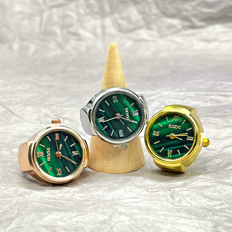 Mini groen horloge creatieve ring nieuwe sl68 beweging mode accessoires legering shell finger watch mannen sieraden vrouwen trend ring cadeau