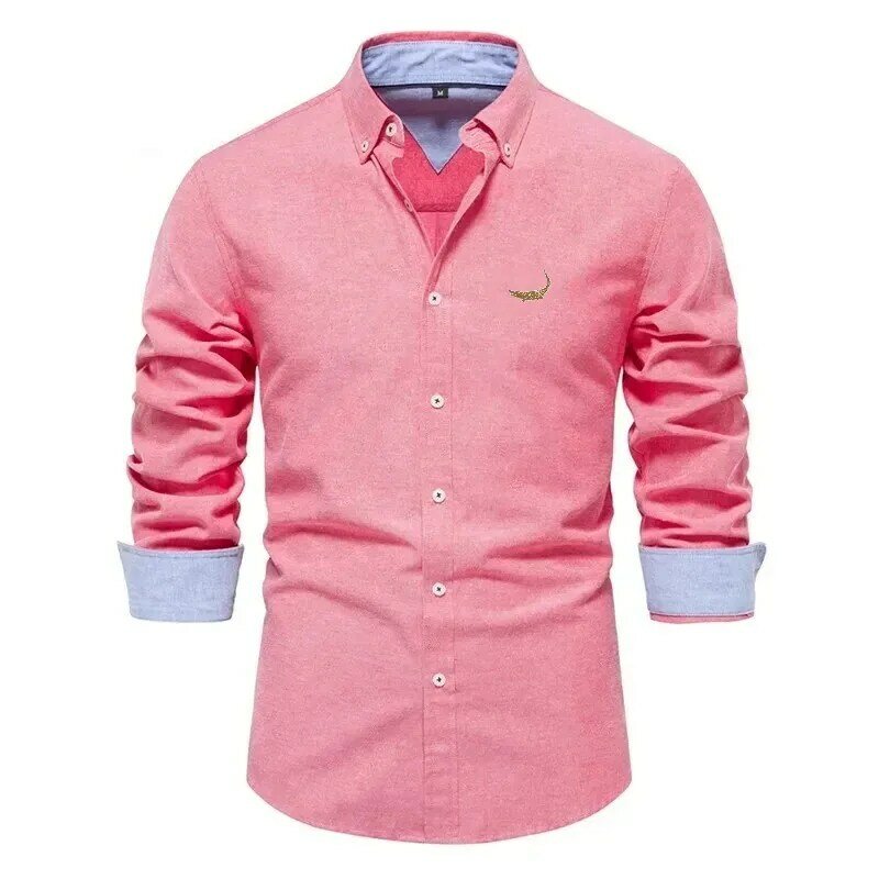 Camisa Social de algodón para hombres, camisa de manga larga de alta calidad, Color sólido, solapa, informal, primavera y otoño, nueva