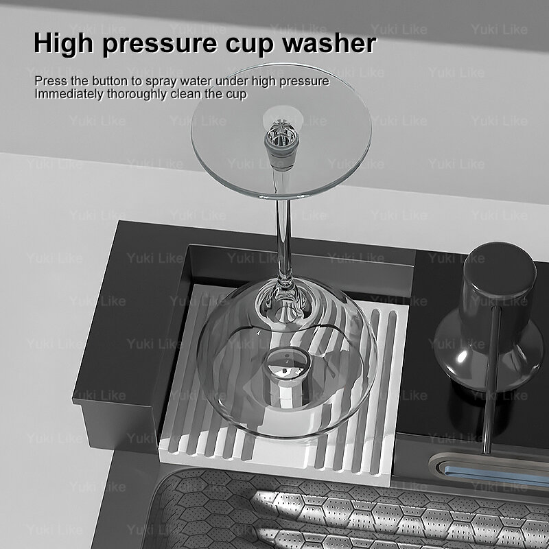 Lavello a doppia cascata lavello da cucina in acciaio inossidabile goffrato grande lavabo con display digitale a luce ambientale a fessura singola