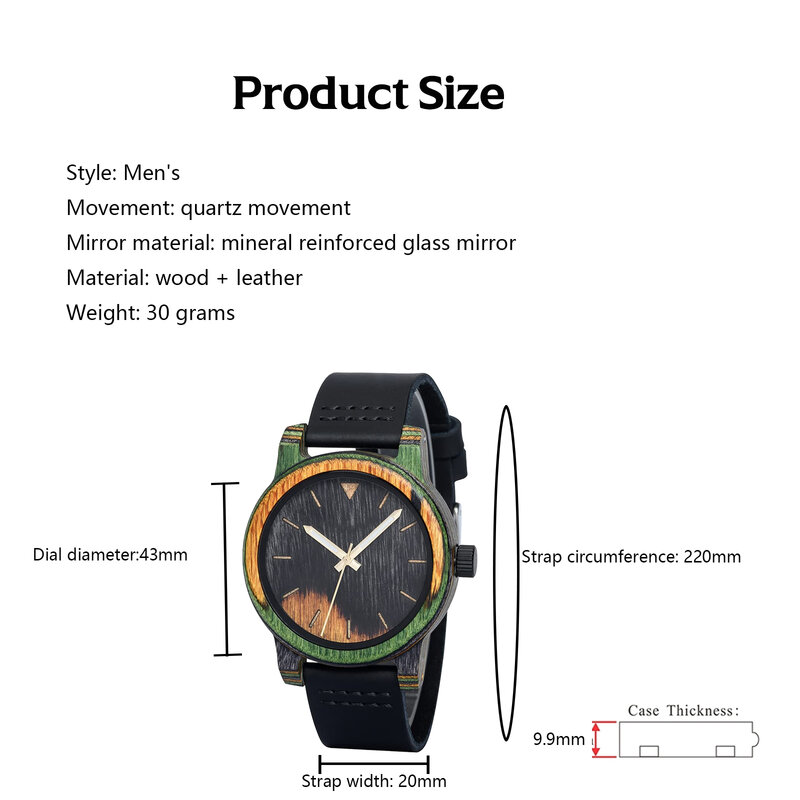 2win Men's Colorful Wooden Watches Casual Handmade Unique Quartz Couple Wristwatch Anniversary Watch Gift for Men Women