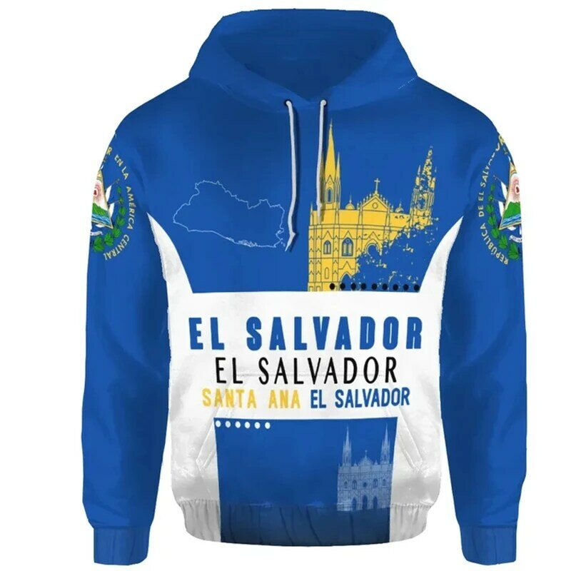 Спортивная толстовка с капюшоном с эмблемой Сальвадора, толстовки большого размера унисекс, Весенняя Повседневная Уличная одежда, топы большого размера, пуловер 4XL