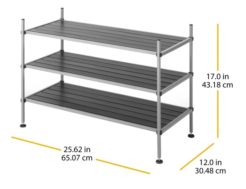 3-Tier Closet Storage Shelves - Shoe Rack and Home Organizer - 12" x 25.625" x 17" Silver Epoxy Iron Frame