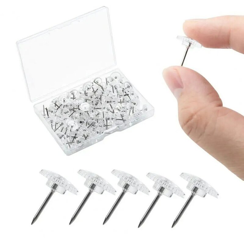 100 pezzi di plastica trasparente Pin Push Pins testa di plastica Push Pins disegno foto borchie da parete scuola ufficio Supplie
