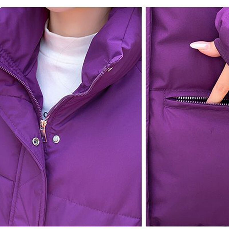 여성용 짧은 다운 코튼 재킷, 2023 겨울 빵 상의, 느슨한 스탠드 칼라 코트, 패션 파카, 두껍고 따뜻한 방풍 외투