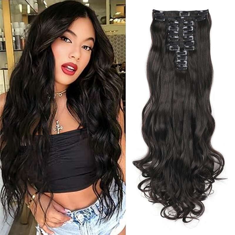 24Inchs Hair Synthetic Extensions 12pcs/set Body Wave Hairstyle Synthetic Full Head Clip Clips Hair Extensions For Women Girls