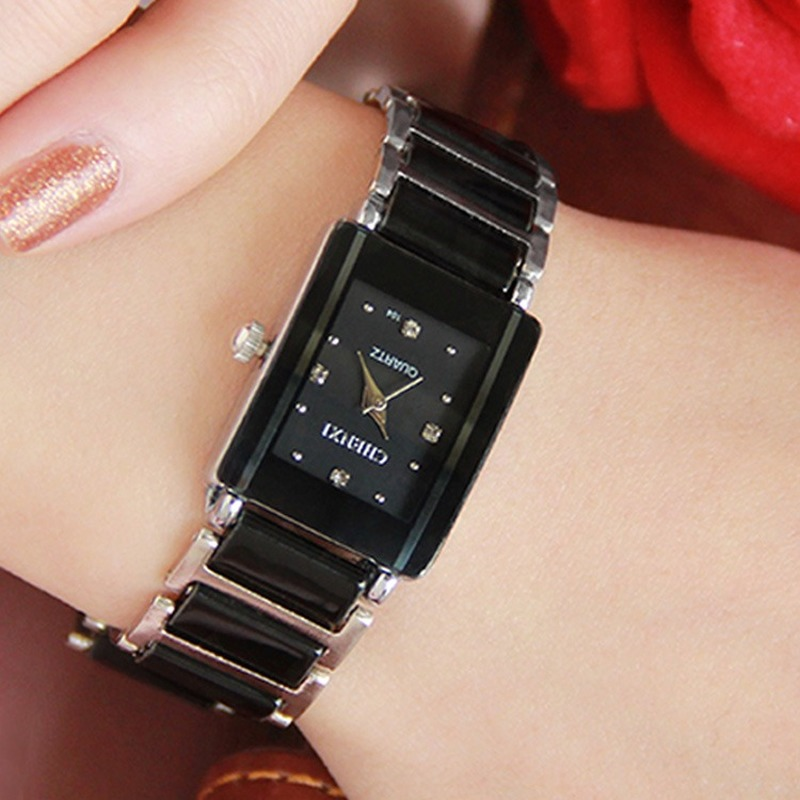 Reloj rectangular de moda para mujer, relojes de cerámica simulada blanca, relojes de pulsera de cuarzo casuales para hombres y mujeres, reloj único para pareja