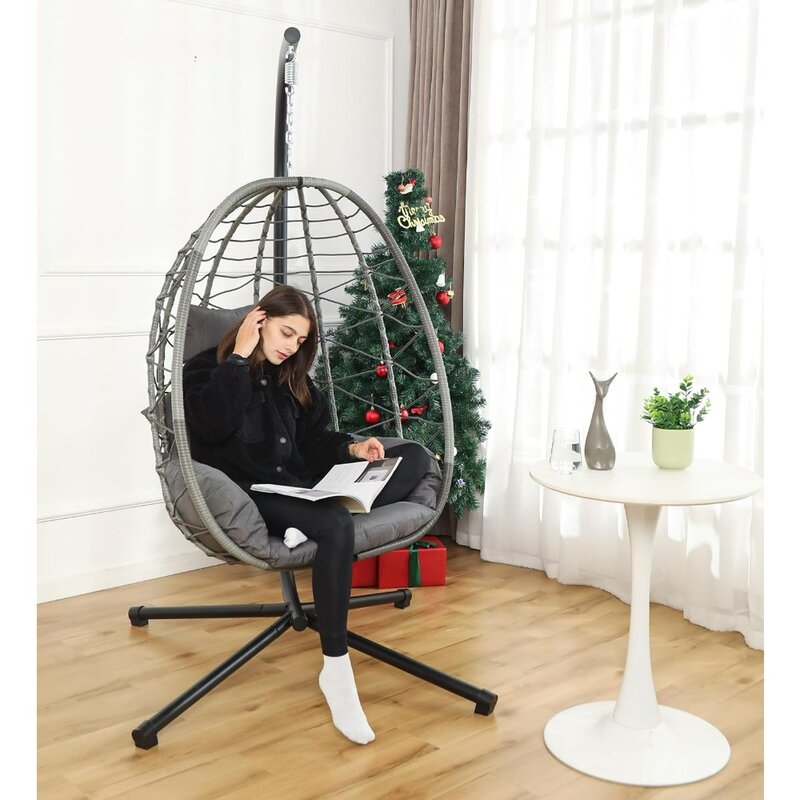 Cadeira de ovos com suporte, Cadeira de rede, Nest Basket, Almofadas laváveis, Resistente a UV, Removível, 350LBS Capacidade