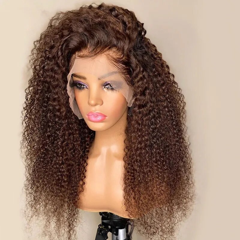26“ Brown Glueless 180Density Soft Long Kinky Curly Lace Front Wig For Black Women BabyHair  Preplucked Heat Resistant Daily
