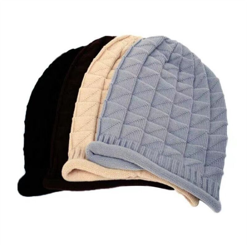 หมวกถักโอเวอร์ไซส์หมวกสกีขนแกะหนาอบอุ่นสีทึบลำลองสำหรับฤดูหนาว