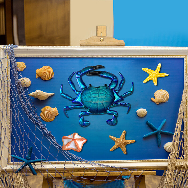 Illustration murale de crabe bleu en métal, décoration de maison et de jardin, Statues d'extérieur, Miniatures et Sculptures