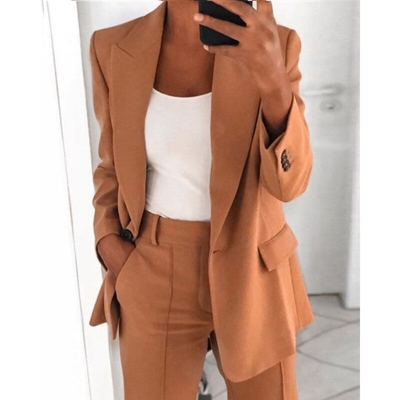 Herbst Frauen Single Button genähten Kragen Blazer Mode Femme Langarm Jacken Mantel elegante Büro Arbeits kleidung Outfits Traf