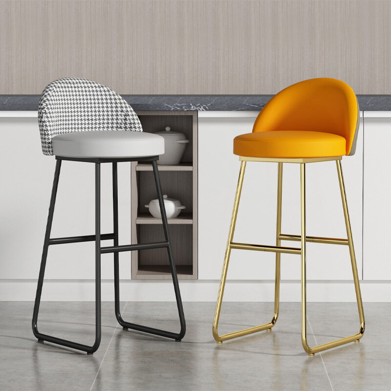 Nordic Hohe hocker Küche freizeit leder Bar stuhl mit rückenlehne luxus design Home bar möbel gold beine stuhl