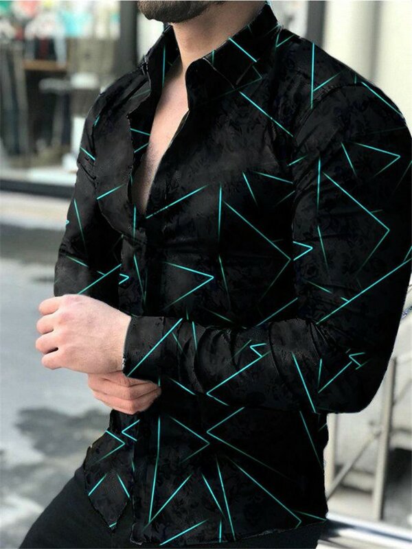 캐주얼 프린트 긴팔 상의 남성 의류 2022 새로운 가을 패션 럭셔리 소셜 남성 셔츠, 턴 다운 칼라 버튼 셔츠