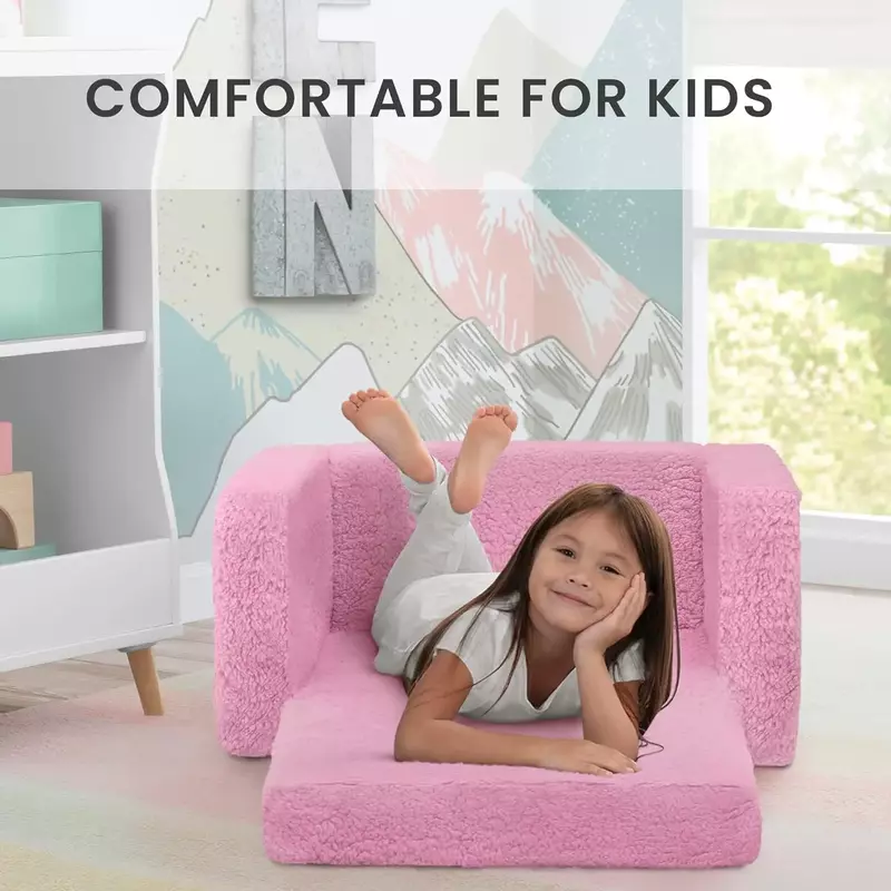 Flip-Out Sherpa 2-in-1 Convertible Chair to Lounger for Kids, Pink