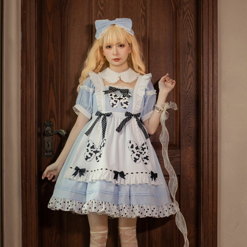 Damska Plus Size sukienka Lolita dla pokojówki Cute Cosplay sukienka Lolita Vintage kokardka damskie stroje dziewczęce sukienka FairyRuffles