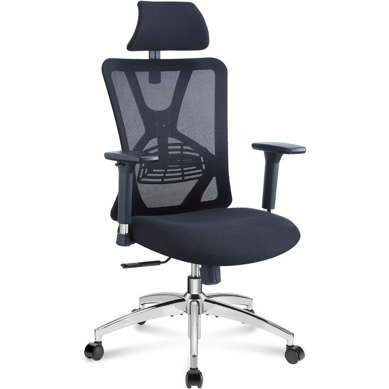 Ergonômica High Back Office Chair, Desk Chair com apoio lombar ajustável, Encosto de cabeça e braço metálico 3D, 130 ° Rocking