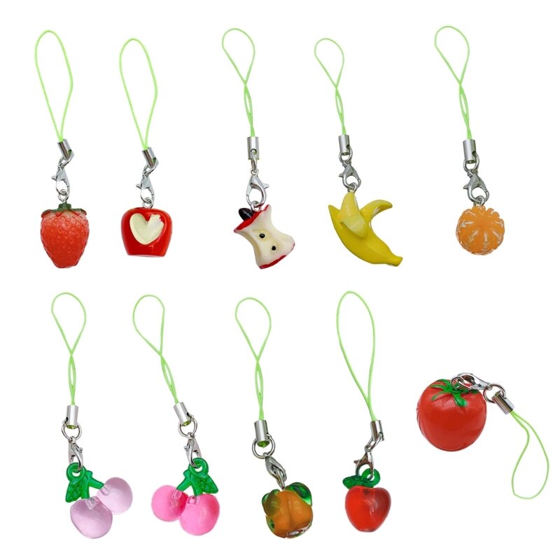 다채로운 수지 과일 키체인 매는 밧줄 손목 스트랩 전화 체인 휴대폰 끈