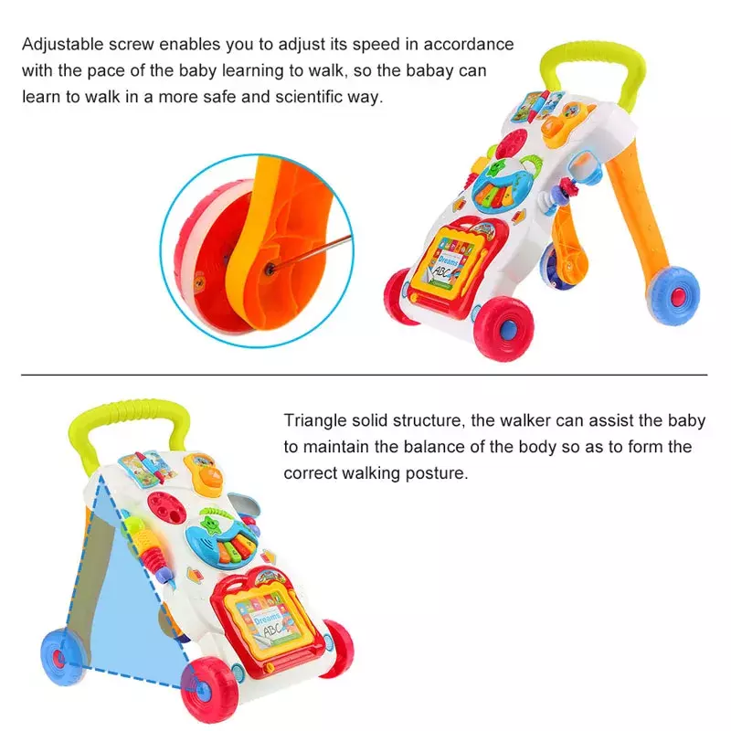 Andador de bebé multifunción para niños pequeños, carrito de cuatro ruedas para aprender a caminar, juguetes para niños pequeños, regalo de dibujo de Piano