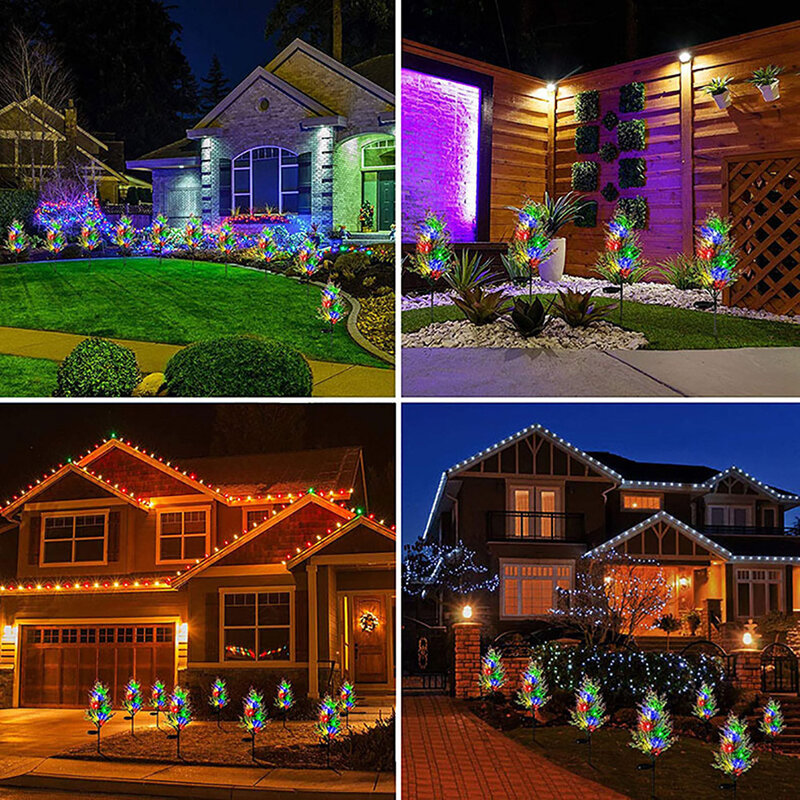Solar Christmas Decorations Trees Lights Outdoor Waterproof 8LED Solar Yard Decorative Garden Decor Lights for Pathway Lawn