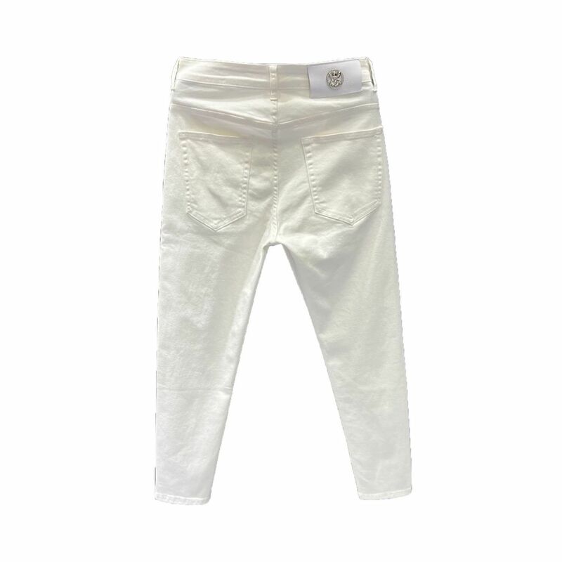 Jeans in Denim bianco moda per uomo Slim Fit primavera estate Stretch abbigliamento di lusso coreano Cowboy Streetwears pantaloni Casual a matita