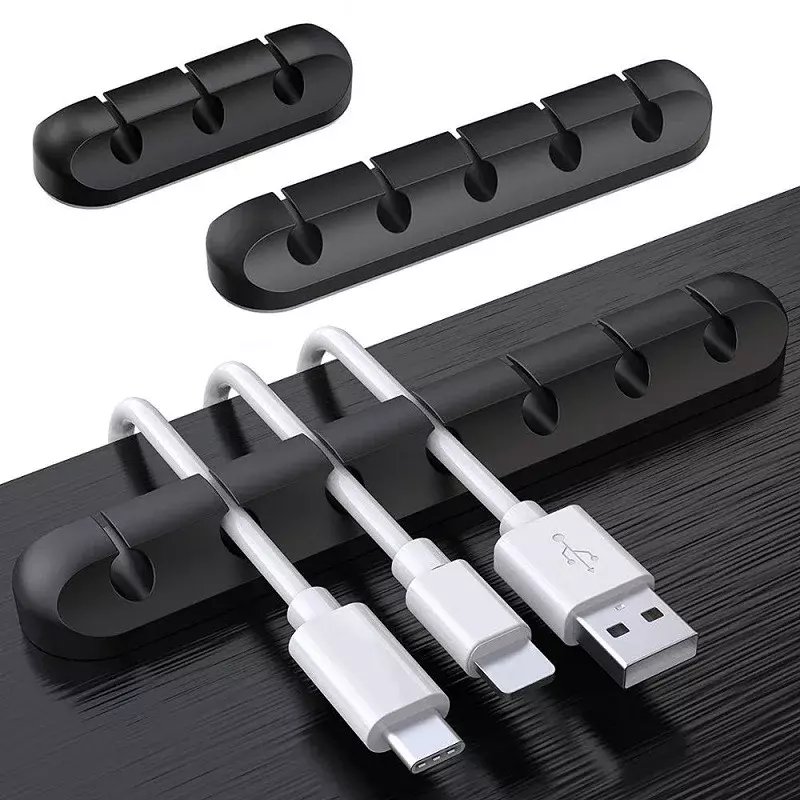 Enrollador de cables autoadhesivo para escritorio, soporte de Cable de carga USB, envuelto en alambre, organizador de mesa, suministros de oficina, 3/5/7 Clips