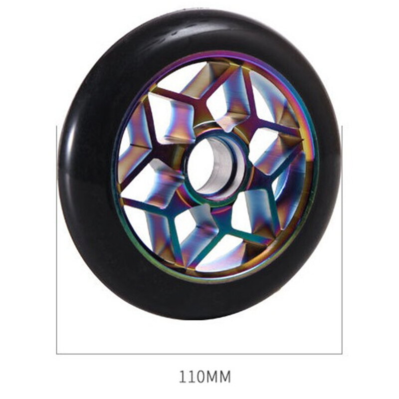 2 Pcs Scooter Accessories 110mm Scooter Wheels Colorful Pu Wheels Thick Stunt Car Wheels with Bearings(Black)