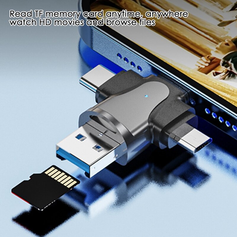 Multi-Function Flash Drive para celular e computador, prata USB Flash Drive, 4 em 1, 1 peça