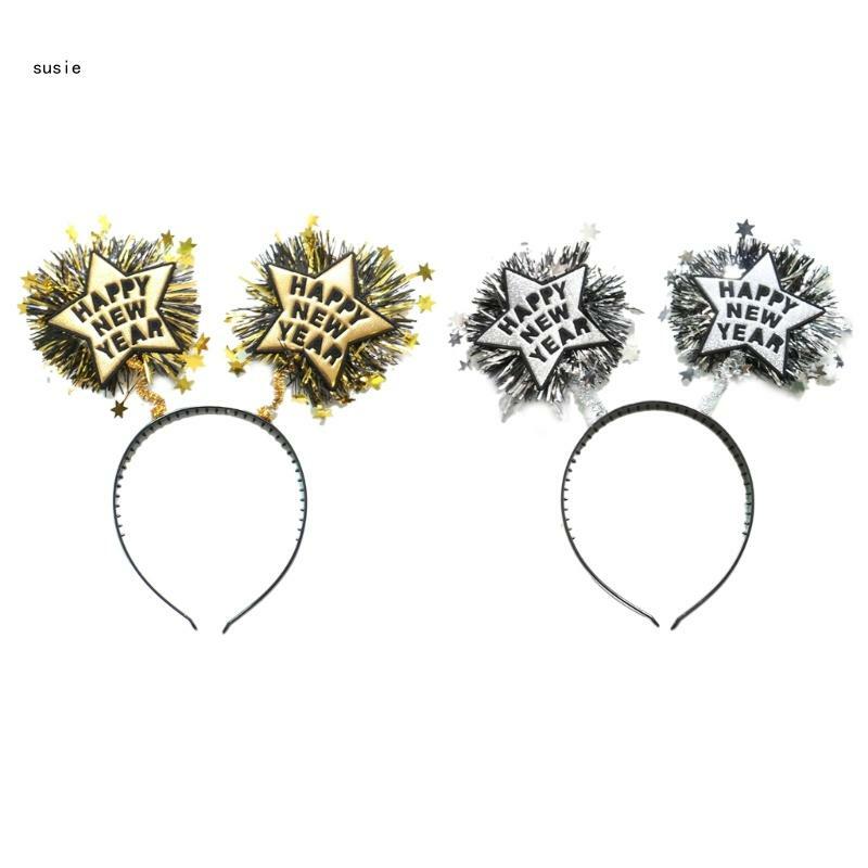 X7YA Headband Star New Year Eve Party Sequins Shape Star Hair Hoop for Washing Face 2023 Hairbands Party Costume
