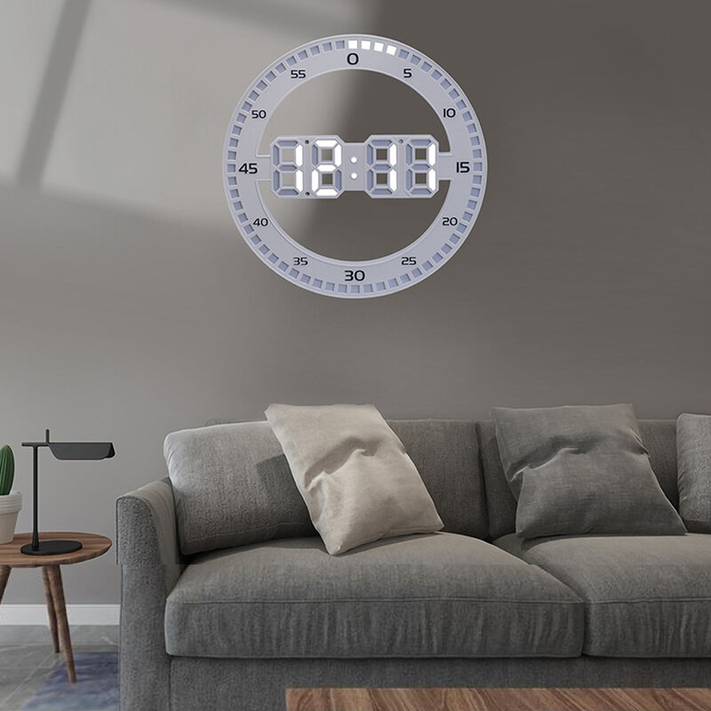 Horloge murale lumineuse 3D circulaire LED, silencieuse, avec calendrier, thermomètre de température, pour la décoration de la maison et du salon
